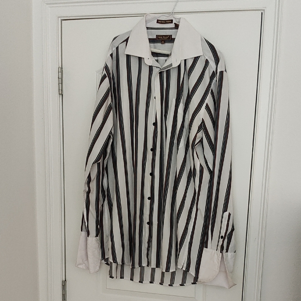 Henri Picard Black and White Striped Dress Shirt